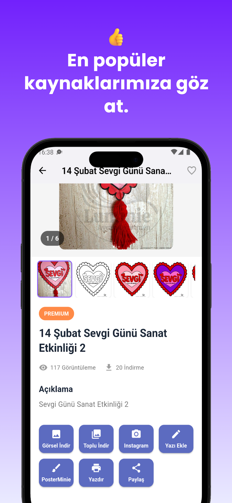 Luminie uygulamasında içerik detayı